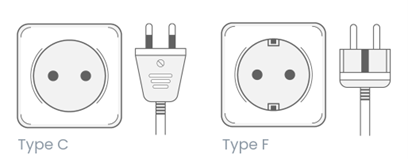 Type C and Type F power sockets and plugs used in Spain